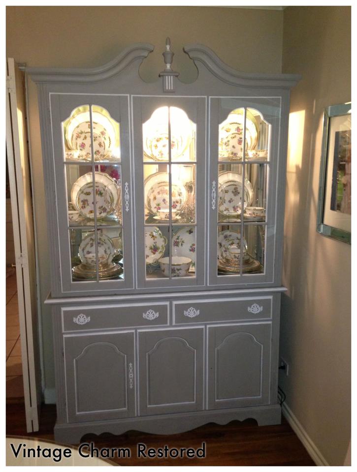 Wisteria Inspired Painted China Cabinet