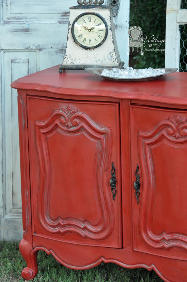 Painted Red buffet by Vintage Charm Restored